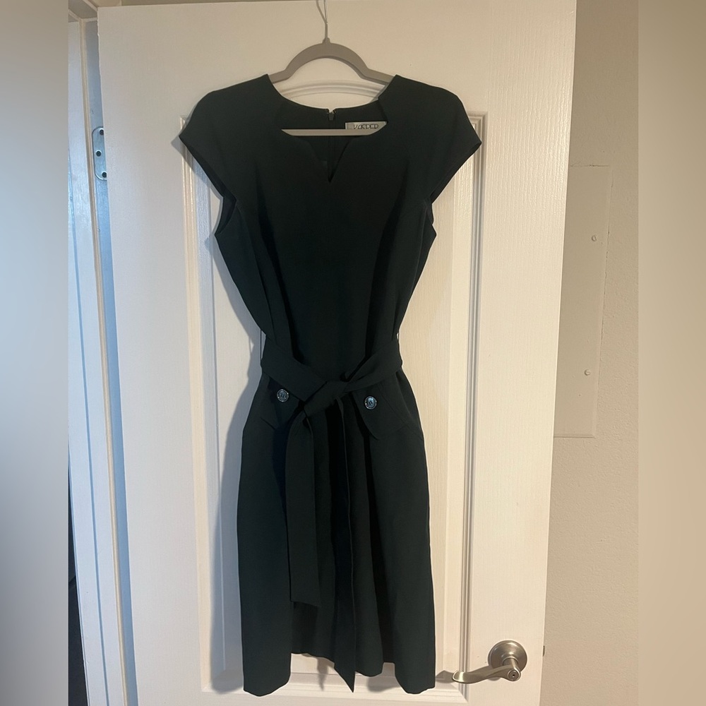 Kasper Dark Green Cap Sleeve Sheath Dress with Belt